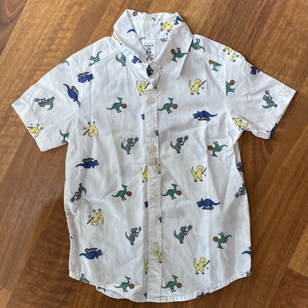 Carter’s 3T dinosaur plain sports, collard button-down short sleeve